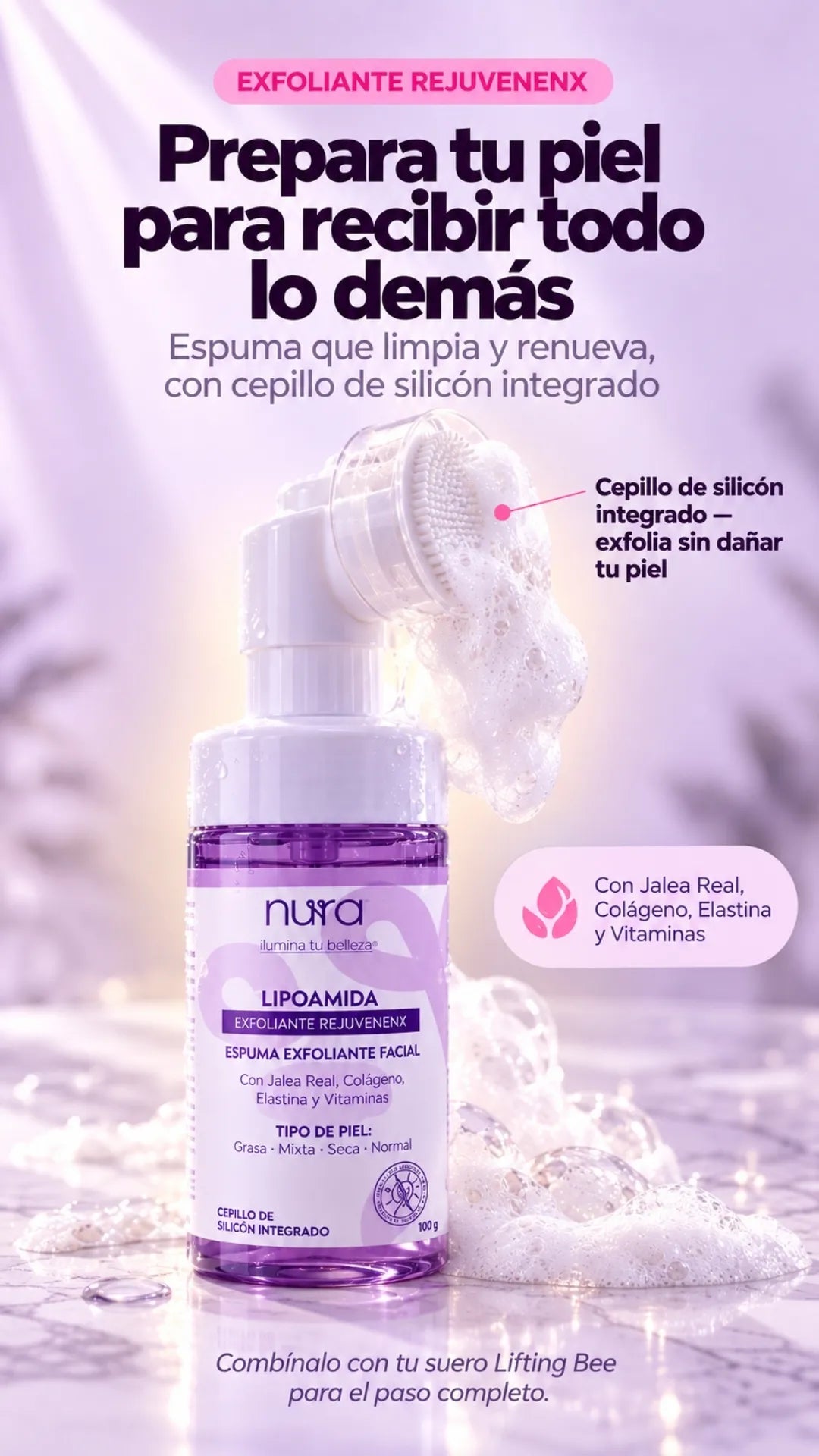 Exfoliante Lipoamida RejuvenenX con cepillo de silicón integrado