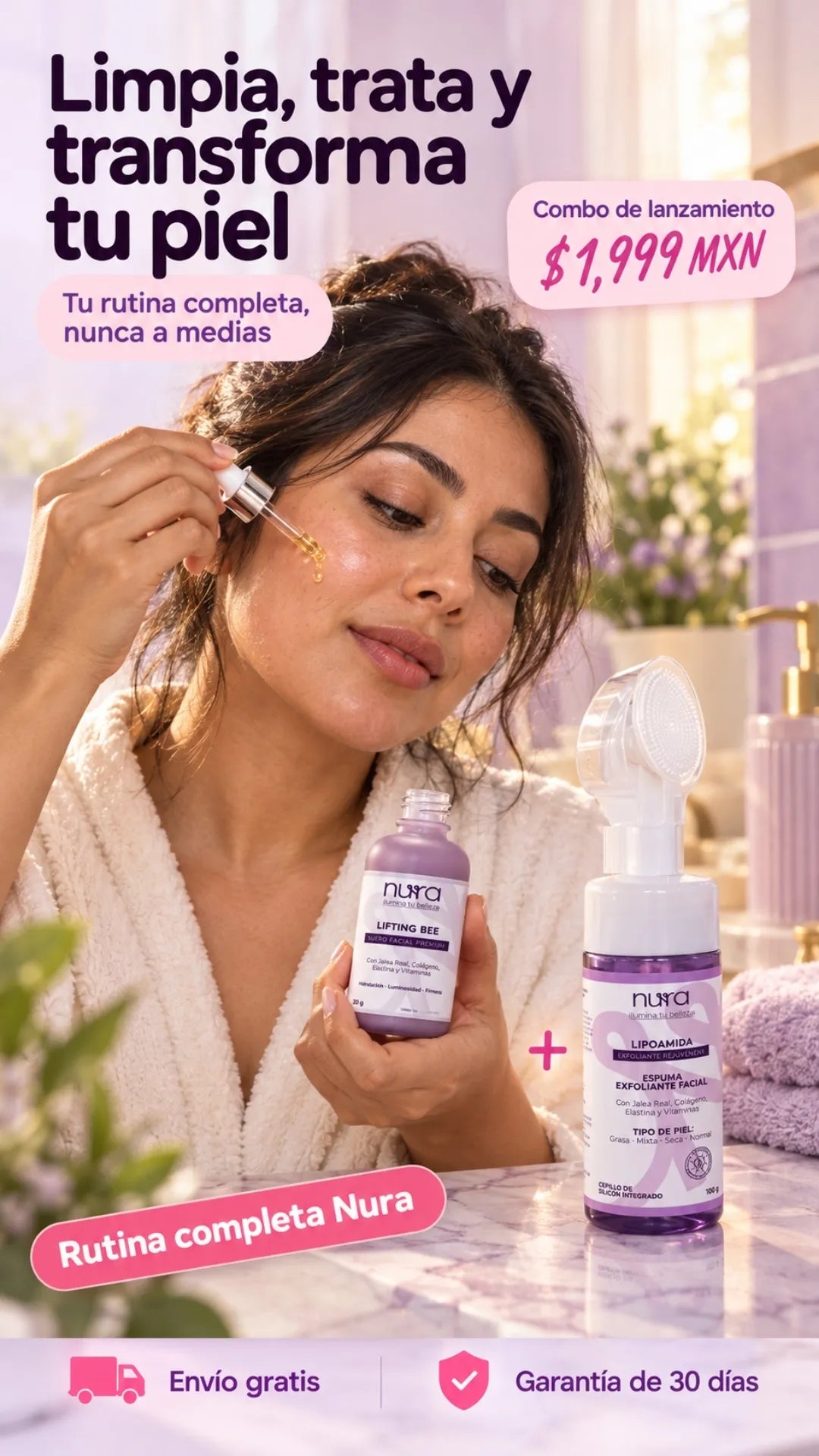 Rutina completa NURA con el suero Lifting Bee y el exfoliante Lipoamida